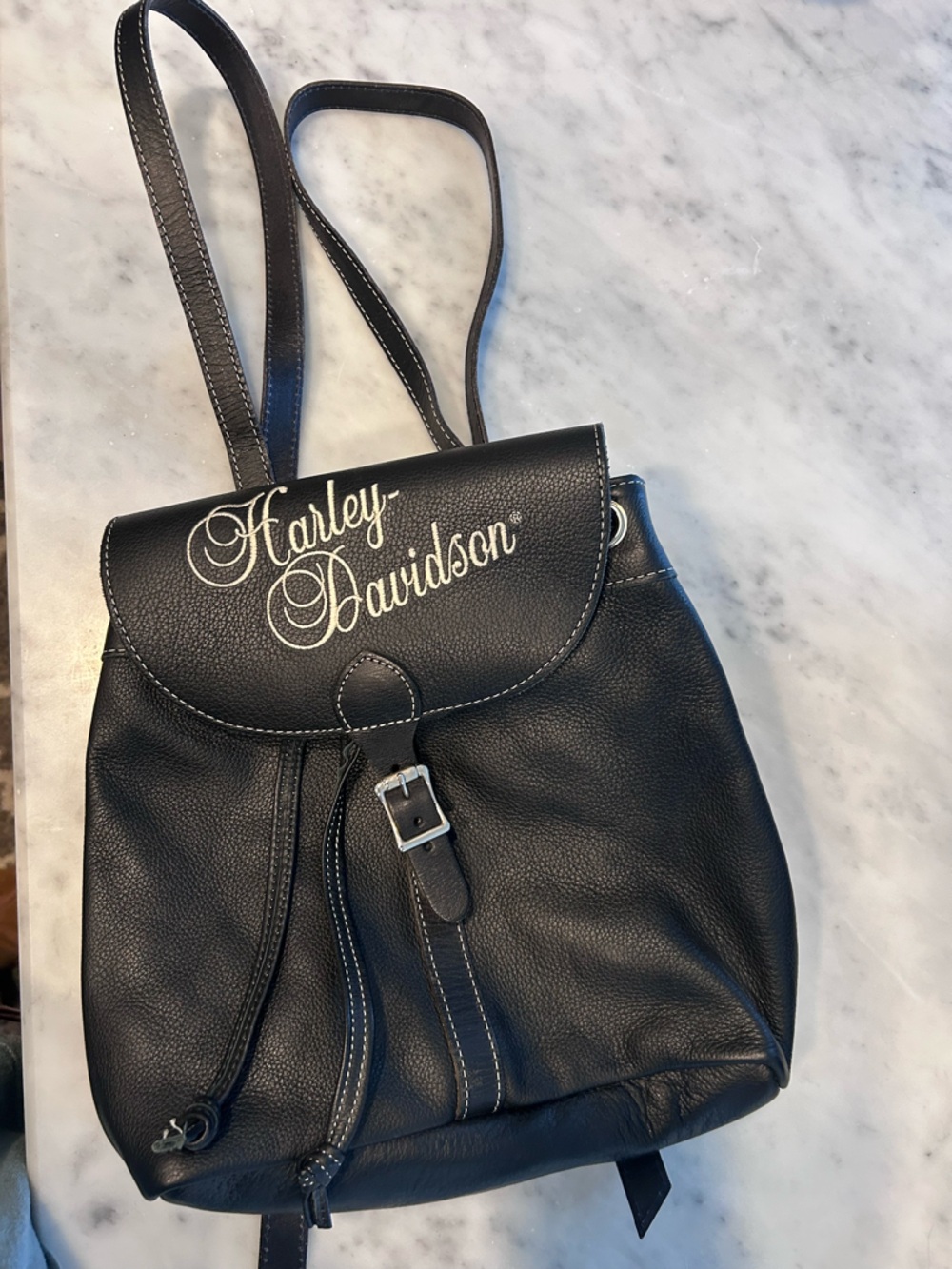 Harley-Davidson Black Leather Shoulder Bag with White Logo